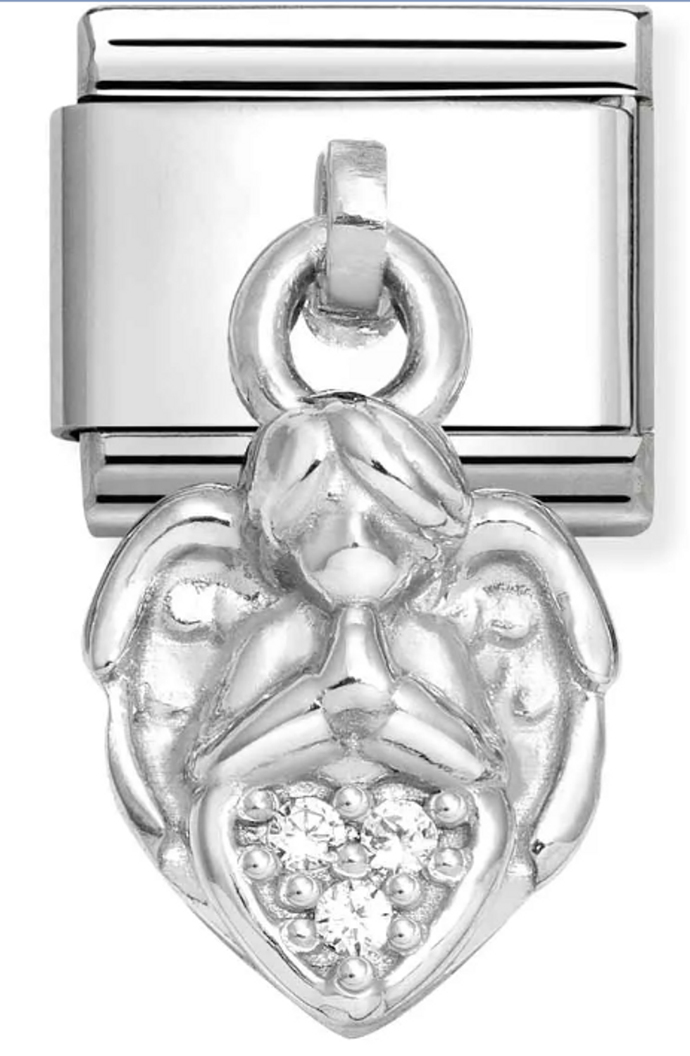 Nomination - Link 925 Srebrny Wiszący anioł z sercem i białymi cyrkoniami 331800 33.png